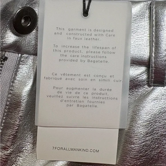 7 For All Mankind Silver Metallic Coated Straight Leg Pants Size Medium NWT - Picture 9 of 13